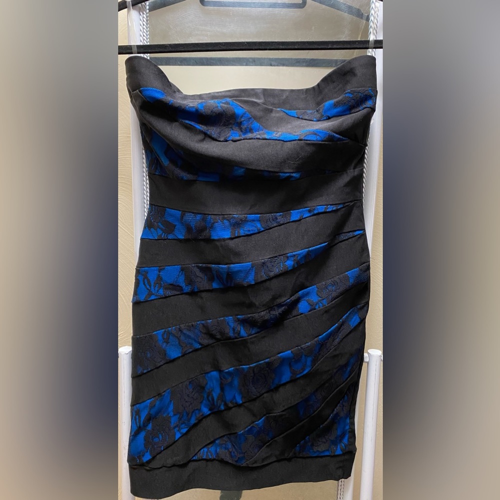 “ruby rox” black lace roses w blue bodycon dress, nwt! From citi trends! Size 7!